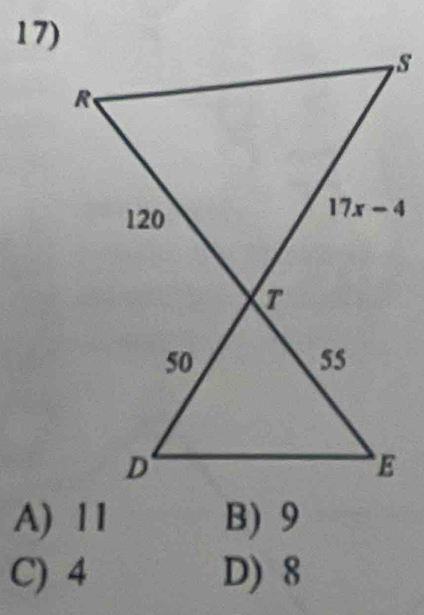 A) 11 B) 9
C) 4 D) 8