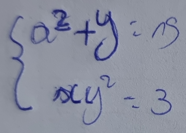 beginarrayl x^2+y=3 xy^2=3endarray.