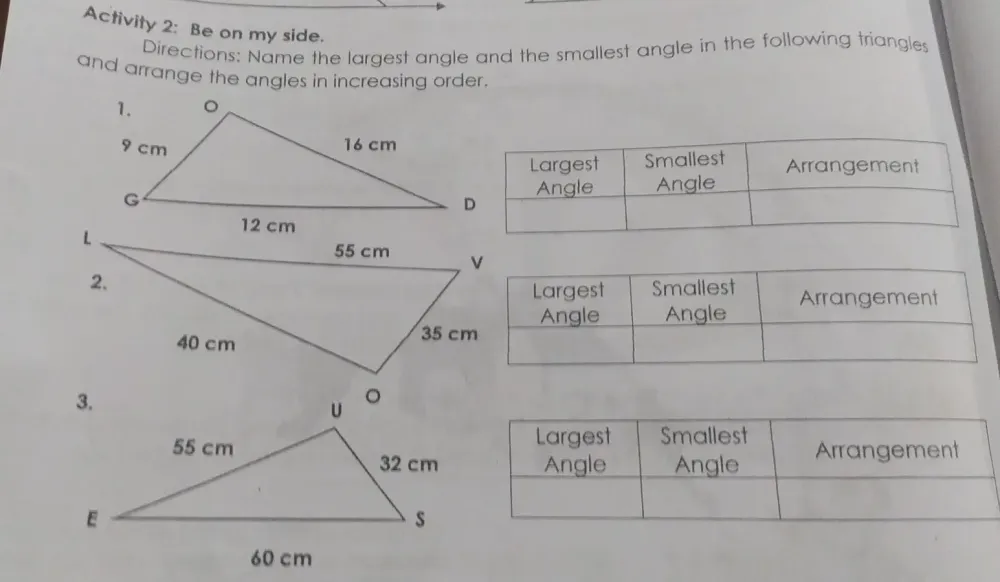 Solved: Activity 2: Be on my side. Directions: Name the largest angle ...
