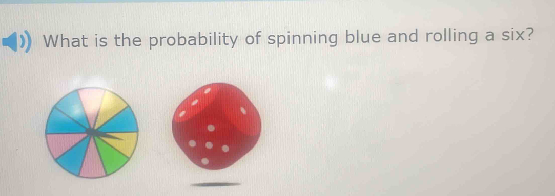 What is the probability of spinning blue and rolling a six?