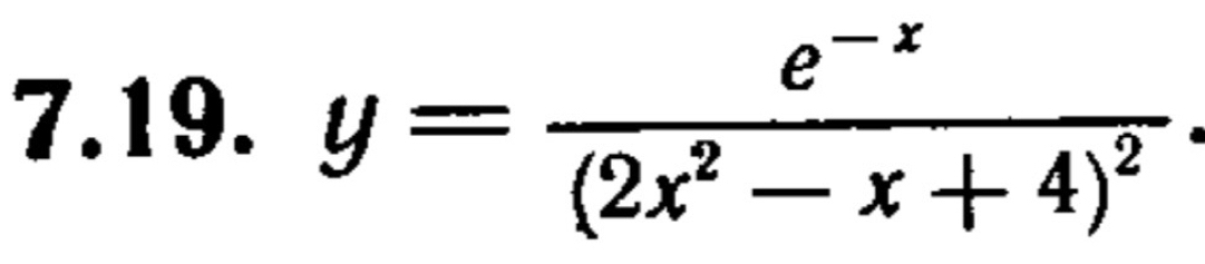 y=frac e^(-x)(2x^2-x+4)^2.