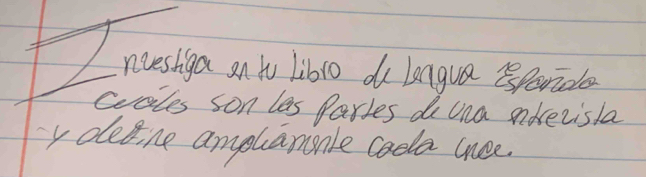 nuesliga an to libro do lengua Sperida 
cooles son les Parles do una andecisla 
y ded.ne amplanonle coela uee.