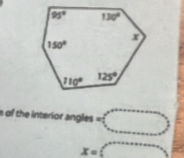 of the interior angles =□
x= ∠