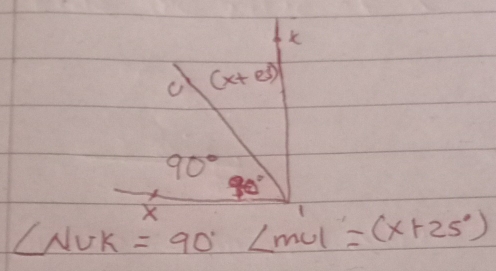 k
(x+e^3)
90°
90°
X
∠ NUK=90° ∠ mul=(x+25°)