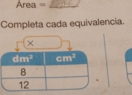 Área =_
Completa cada equivalencia.
×