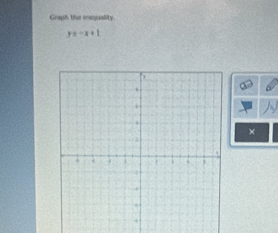 Graph the mequality.
y≤ -x+1
×