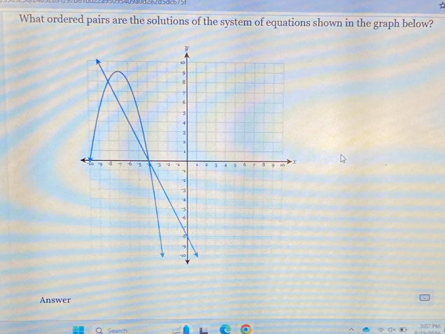 309540930d2e2d5dc6751 A 
What ordered pairs are the solutions of the system of equations shown in the graph below? 
Answer 
Search