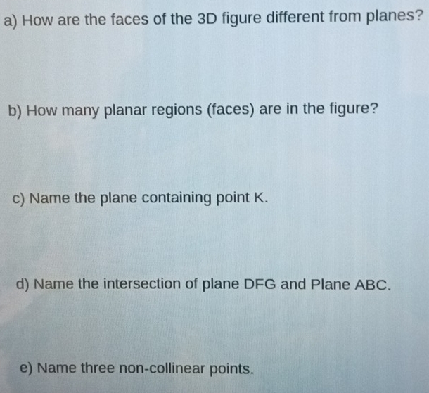 Solved: How are the faces of the 3D figure different from planes? b ...