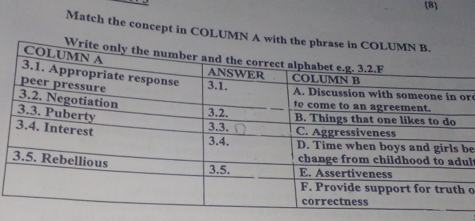 8 
Match the concept in COLUM 
r 
be 
ult 
o