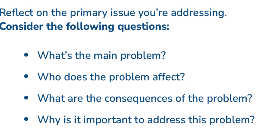 Solved: Reflect on the primary issue you’re addressing. Consider the ...