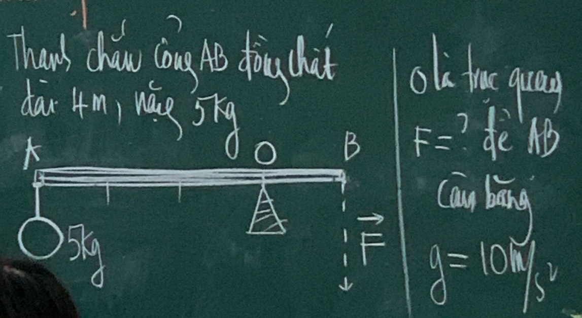 Thank chaow ong th ting hit 
oli tru quay 
dar 4m, Mág 5h 

B F=? de N 
cān báng 
F 
bky y=10m/s^2