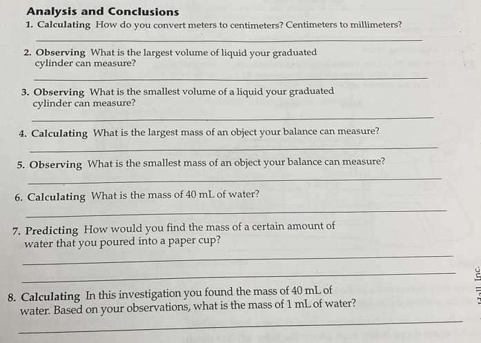 Solved: Analysis and Conclusions 1. Calculating How do you convert ...