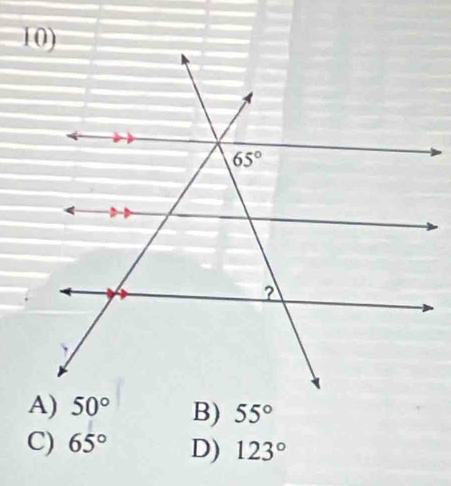 B) 55°
C) 65° D) 123°