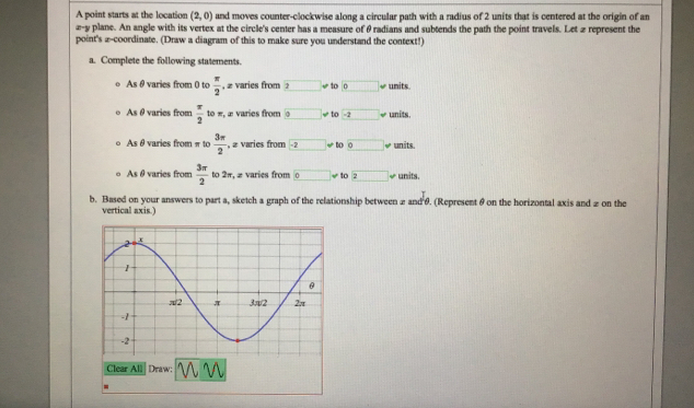 Solved: A point starts at the location (2,0) and moves counter ...