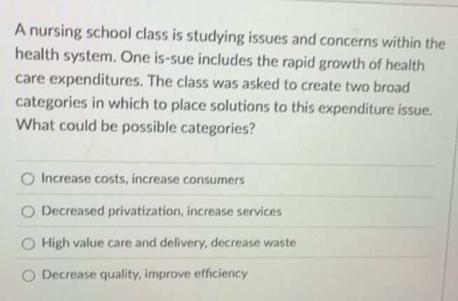 Solved: A nursing school class is studying issues and concerns within ...