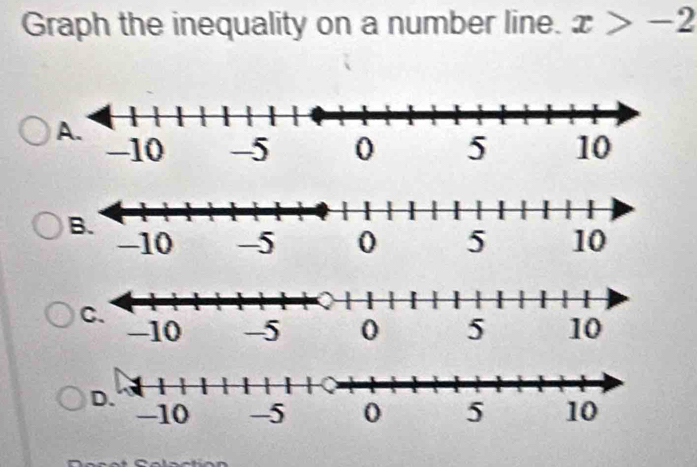 Graph the inequality on a number line. x>-2