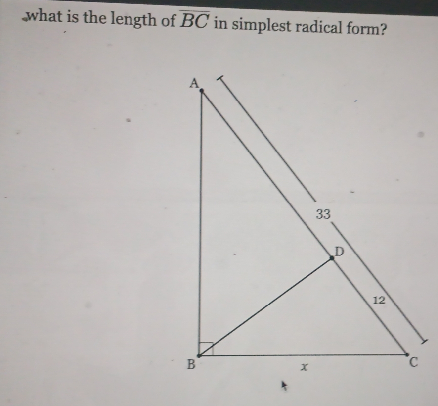 what is the length of overline BC in simplest radical form?