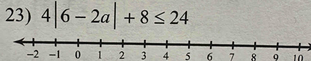 4|6-2a|+8≤ 24
0 1 2 3 4 5 6 7 8 9 10