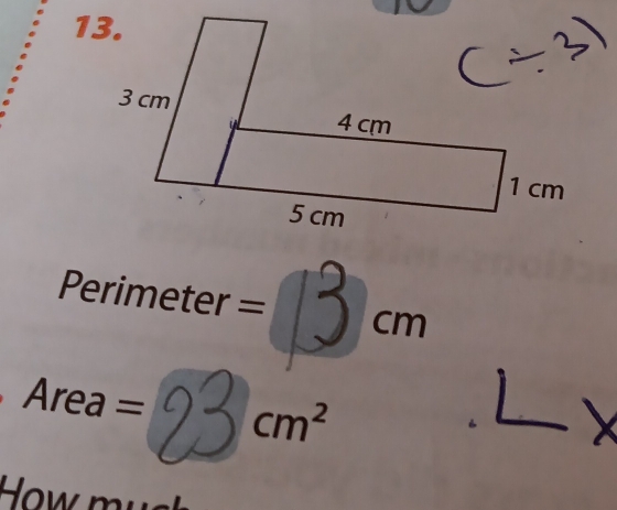 Perimeter -B cm n 
□ 
Area = cm^2
t 
How my