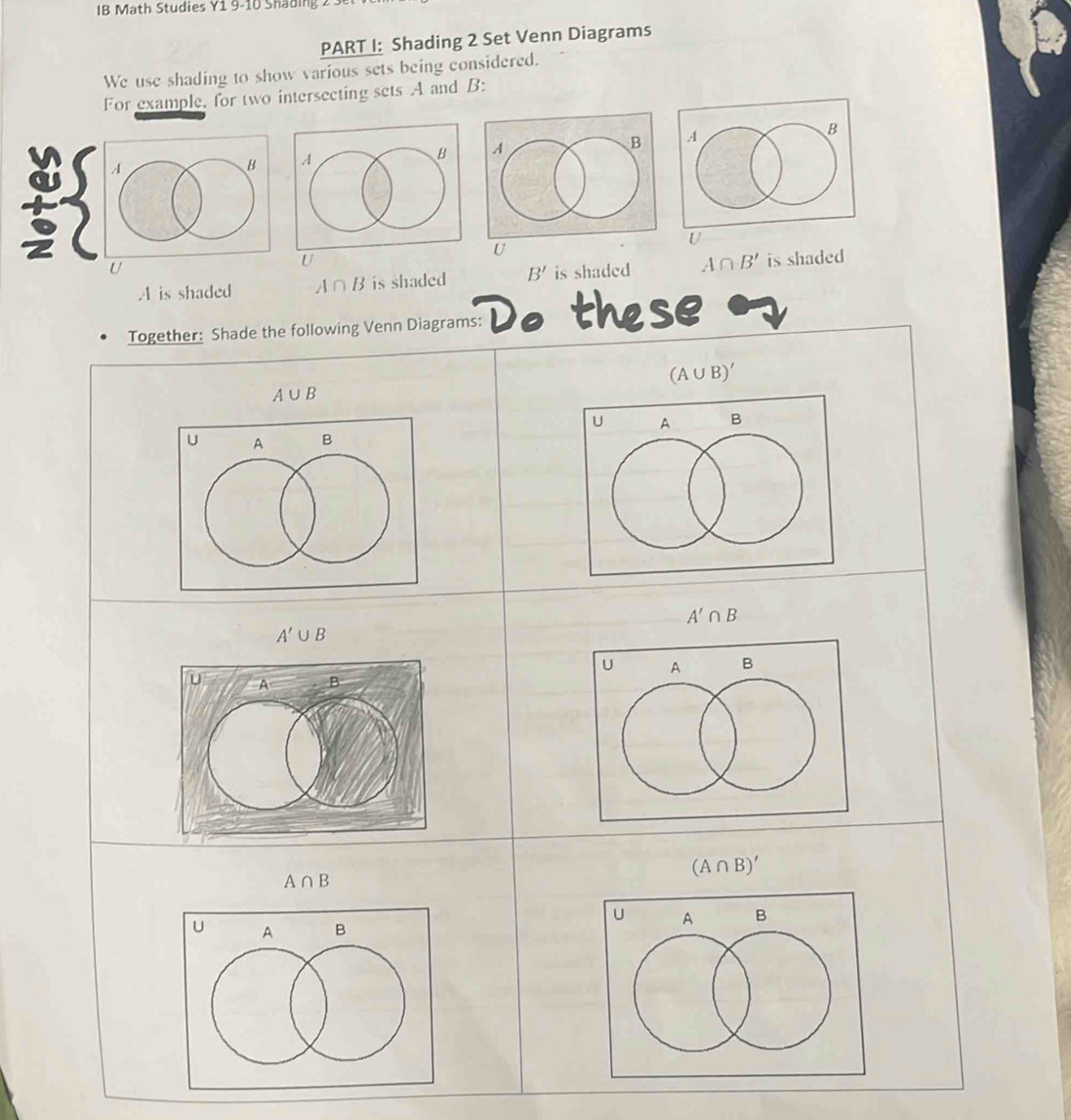 Solved: IB Math Studies Y1 9-10 Shading PART I: Shading 2 Set Venn ...
