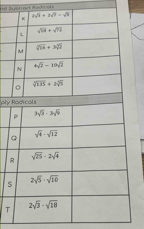 nd Subtract Radicals
ply 
S
T