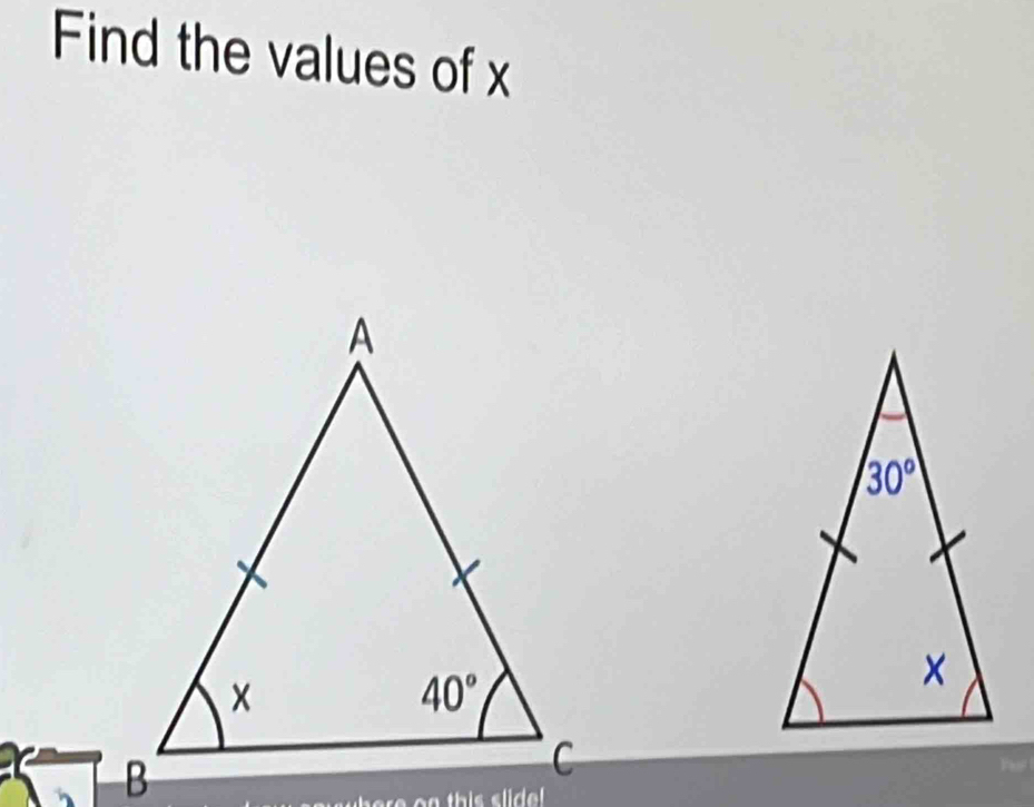 Find the values of x
th