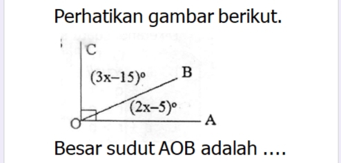 Perhatikan gambar berikut.
Besar sudut AOB adalah …