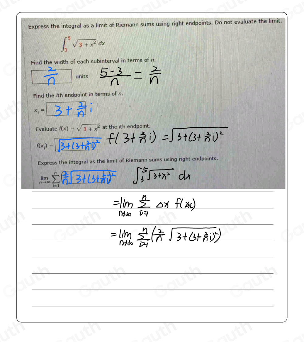Solved: Express the integral as a limit of Riemann sums using right ...