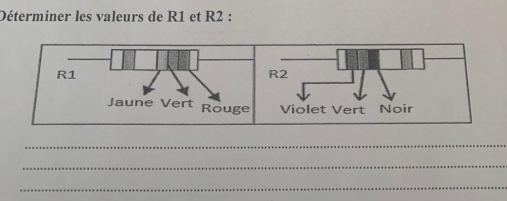 Déterminer les valeurs de R1 et R2 : 
_ 
_ 
_