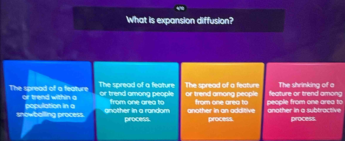 Solved: What is expansion diffusion? The spread of a feature The spread ...