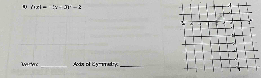 f(x)=-(x+3)^2-2
Vertex:_ Axis of Symmetry:_