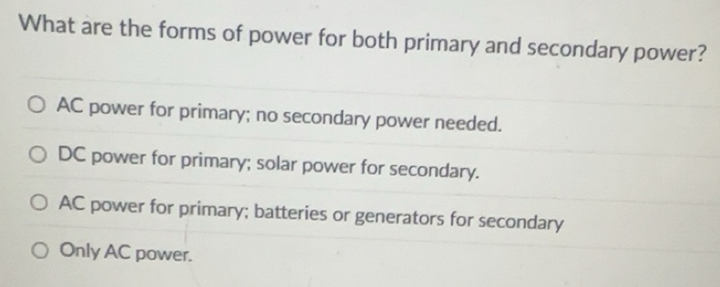 Solved: What are the forms of power for both primary and secondary ...