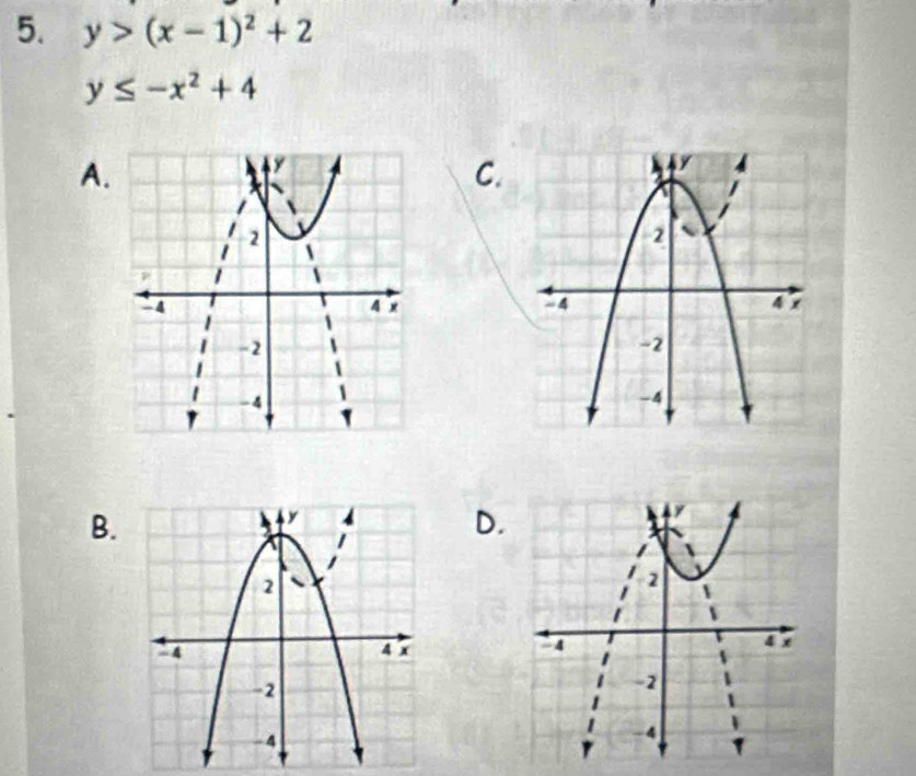 y>(x-1)^2+2
y≤ -x^2+4
A.
C.

B.
D