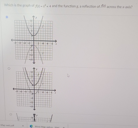 Which is the graph of f(x)=x^2+4 and the function g, a reflection of f(x) across the x-axis? 
Map web.pd Mind- Mac we b s m