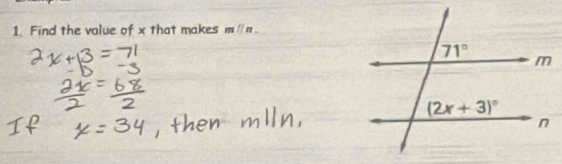 Find the volue of x that makes mparallel n.