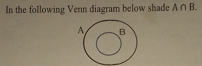 In the following Venn diagram below shade A∩ B.