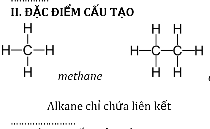 đặc điểm cẤu tạo
H-C-H
ethane
Alkane chỉ chứa liên kết