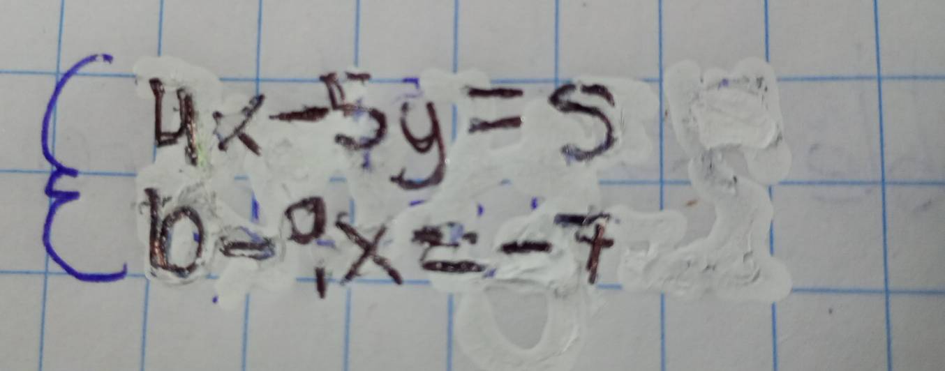 beginarrayl 4x-5y=5 10-9x=-7endarray.