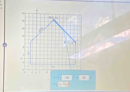 to
a
d=3sqrt(41)O