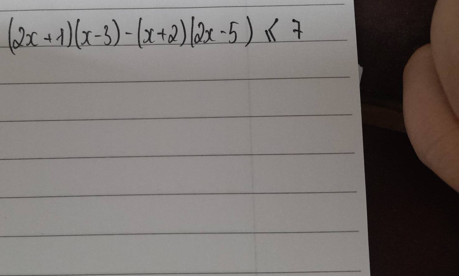 (2x+1)(x-3)-(x+2)(2x-5)≤ 7