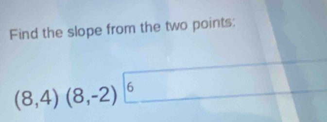 Find the slope from the two points:
(8,4)(8,-2) 6