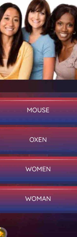 MOUSE
OXEN
WOMEN
WOMAN