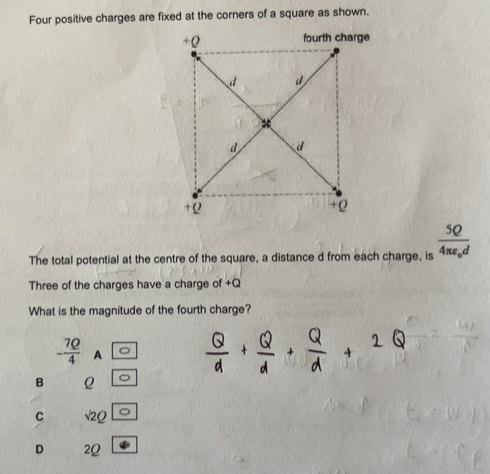 Solved: Four positive charges are fixed at the corners of a square as ...
