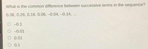 Solved: What is the common difference between successive terms in the ...