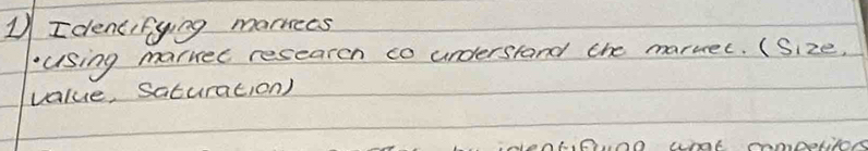 Idencifying marnees 
using markec researen co understand the marner. (Size, 
value, saturation) 
Lfoo wat comdelion