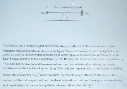 Solved: Two blocks, one of mass m_0 and one of mass 3m, are attached to ...