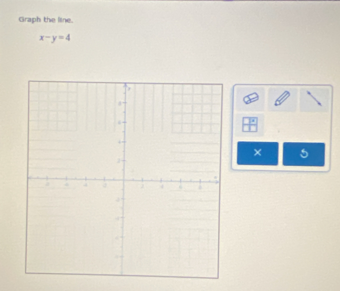 Graph the line.
x-y=4
||
× 5