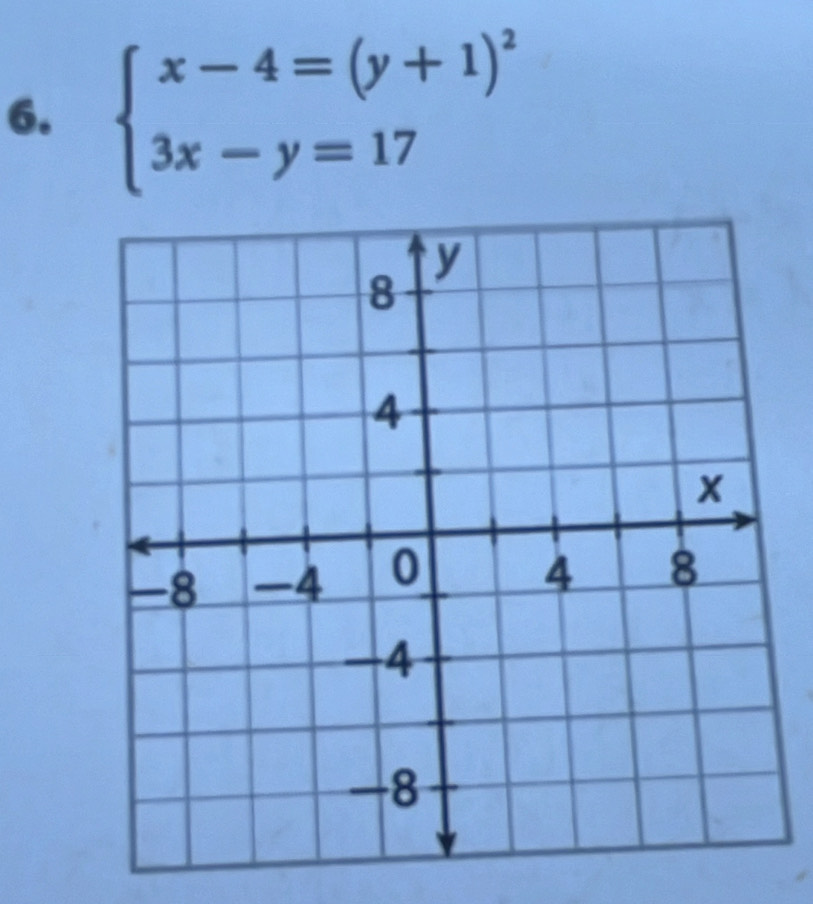 beginarrayl x-4=(y+1)^2 3x-y=17endarray.