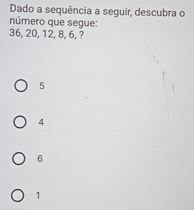 Resolvido:Dado a sequência a seguir, descubra o número que segue: 36 ...