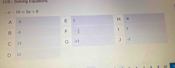 11/6 - Solving Equations
D 10
7 8 9 10 S